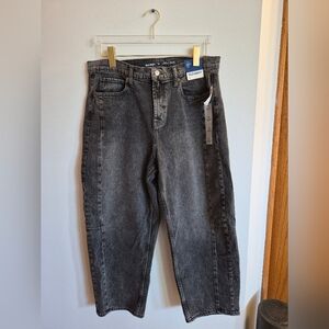 NWT Old Navy High-Rise Barrel Leg Ankle Jean Faded Black Wash Size 14